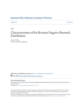 Characterization of the Bivariate Negative Binomial Distribution James E