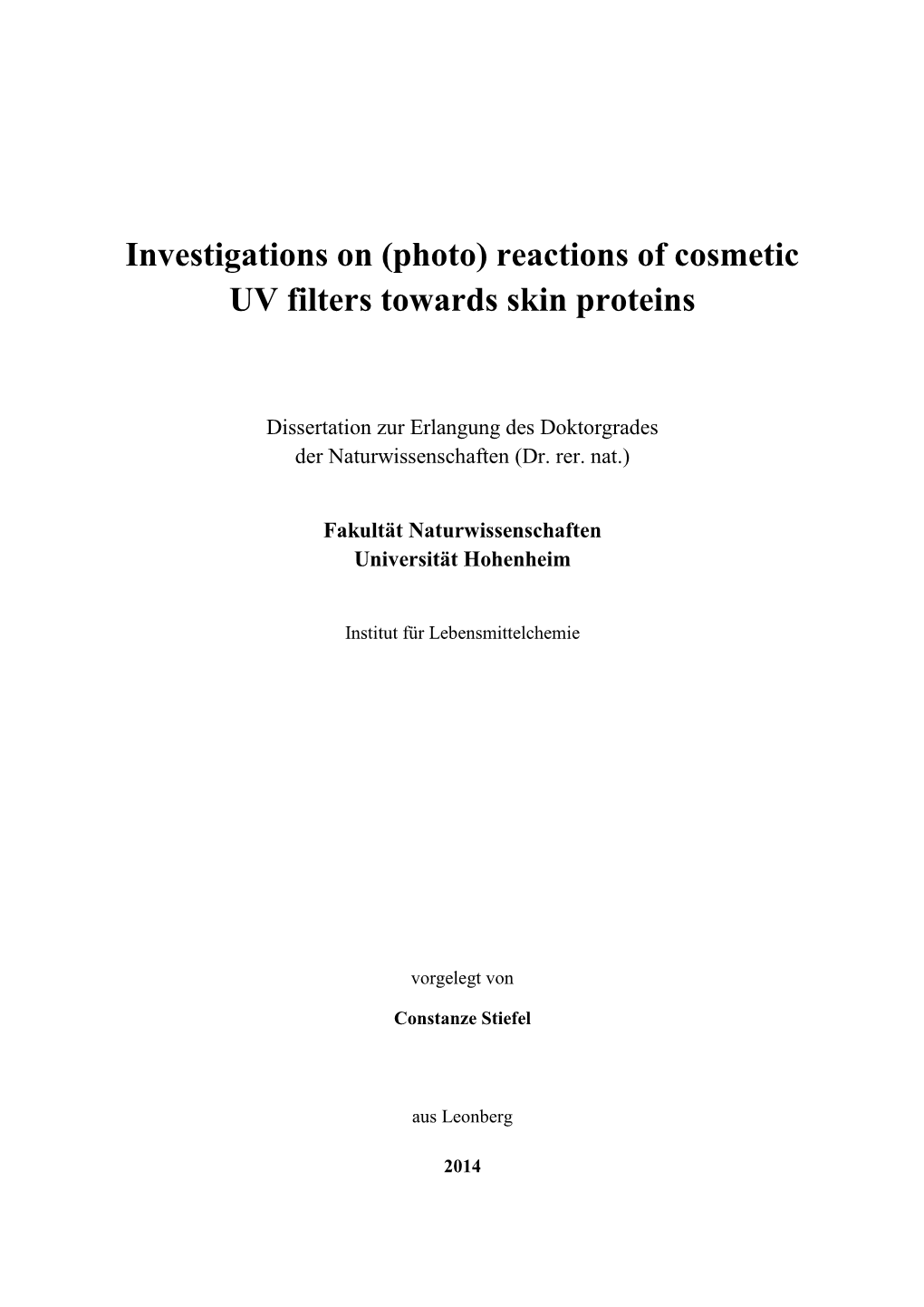 Reactions of Cosmetic UV Filters Towards Skin Proteins