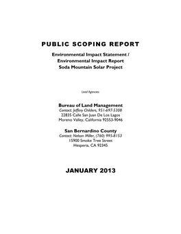 Soda Mountain Solar Project Public Scoping Report EIS/EIR