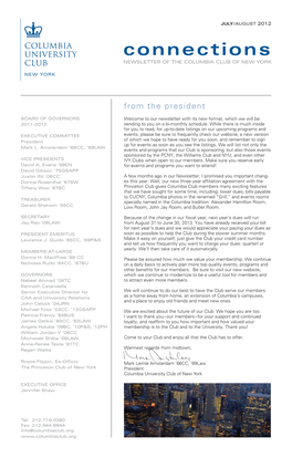 Connections NEWSLETTER of the COLUMBIA CLUB of NEW YORK