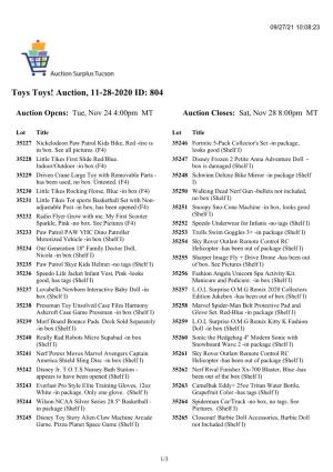 Toys Toys! Auction, 11-28-2020 ID: 804