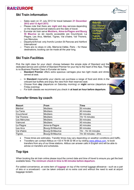Ski Train Information Ski Train Facilities Transfer Times by Coach