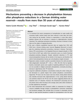 Mechanisms Preventing a Decrease in Phytoplankton Biomass After Phosphorus Reductions in a German Drinking Water Reservoir—Res
