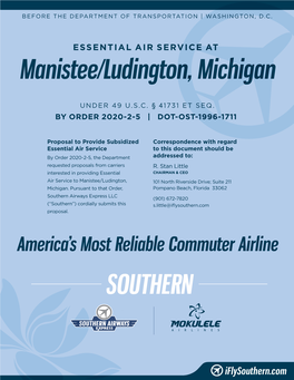 Southern Airways Express LLC (901) 672-7820 (“Southern”) Cordially Submits This S.Little@Iflysouthern.Com Proposal