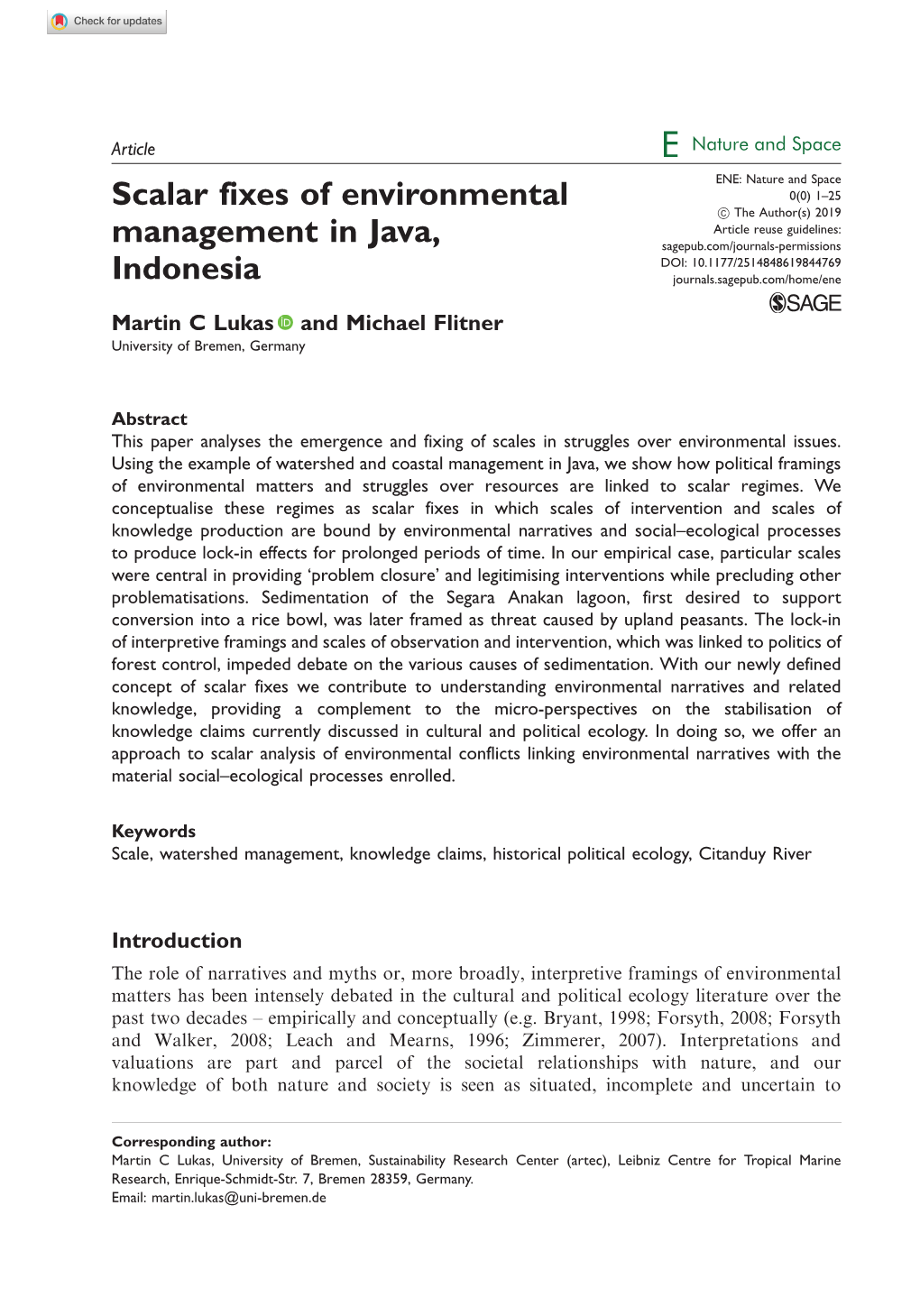 Scalar Fixes of Environmental Management in Java, Indonesia