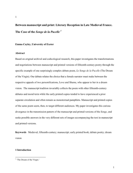 Literary Reception in Late Medieval France. the Case of the Songe De