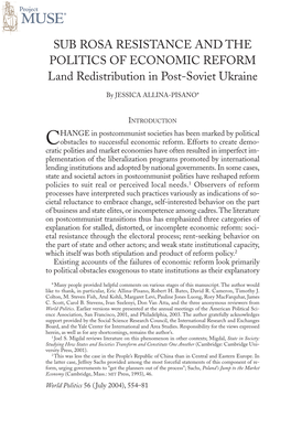 Sub Rosa Resistance and the Politics of Economic Reform: Land