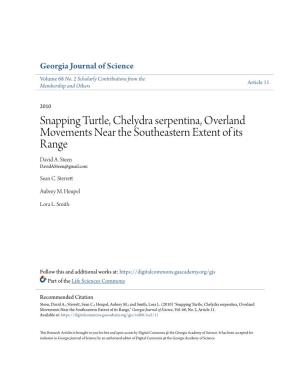 Snapping Turtle, Chelydra Serpentina, Overland Movements Near the Southeastern Extent of Its Range David A