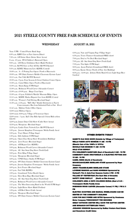 2021 Steele County Free Fair Schedule of Events