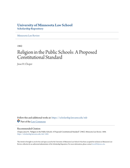 Religion in the Public Schools: a Proposed Constitutional Standard Jesse H