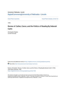 Review of Cather, Canon, and the Politics of Reading by Deborah Carlin