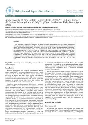 Acute Toxicity of Zinc Sulfate Heptahydrate (Znso4*7H2O) And
