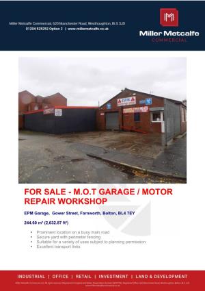 For Sale - M.O.T Garage / Motor Repair Workshop