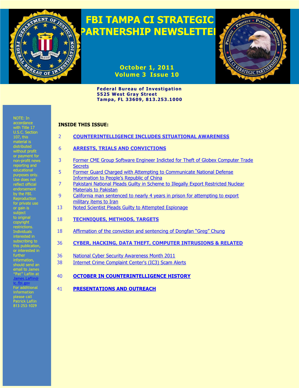 Fbi Tampa Ci Strategic Partnership Newsletter