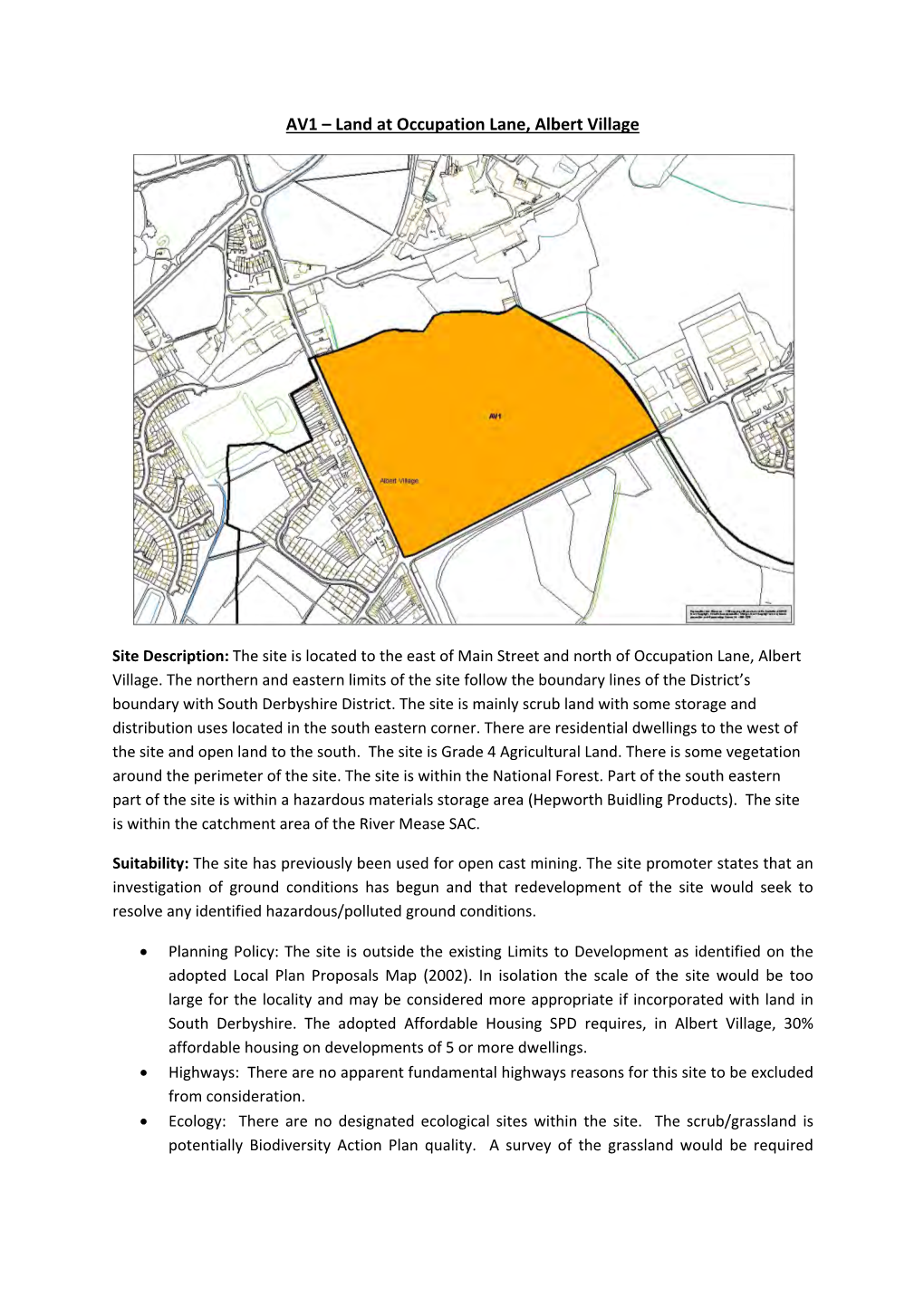 Land at Occupation Lane, Albert Village