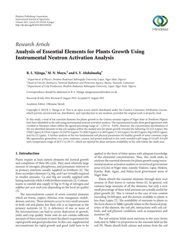 Analysis of Essential Elements for Plants Growth Using Instrumental Neutron Activation Analysis