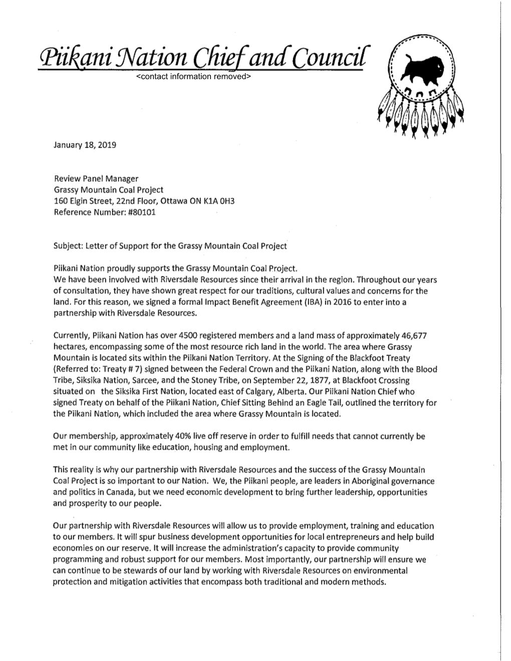 Piikani Nation Proudly Supports the Grassy Mountain Coal Project