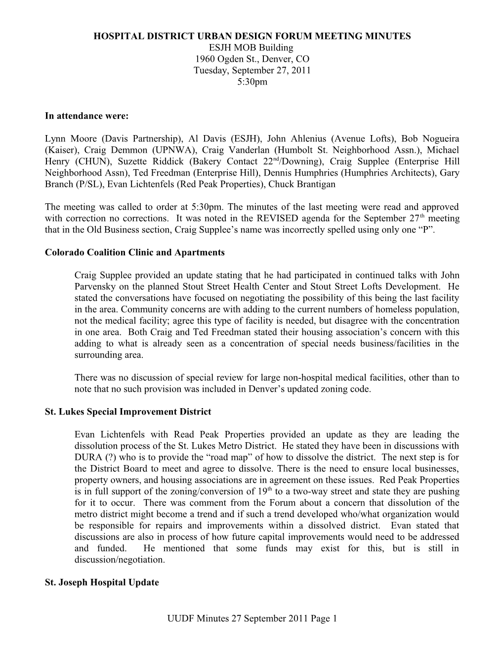 Hospital District Urban Design Forum Meeting Minutes