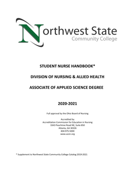 Student Nurse Handbook* Division of Nursing & Allied Health Associate Of