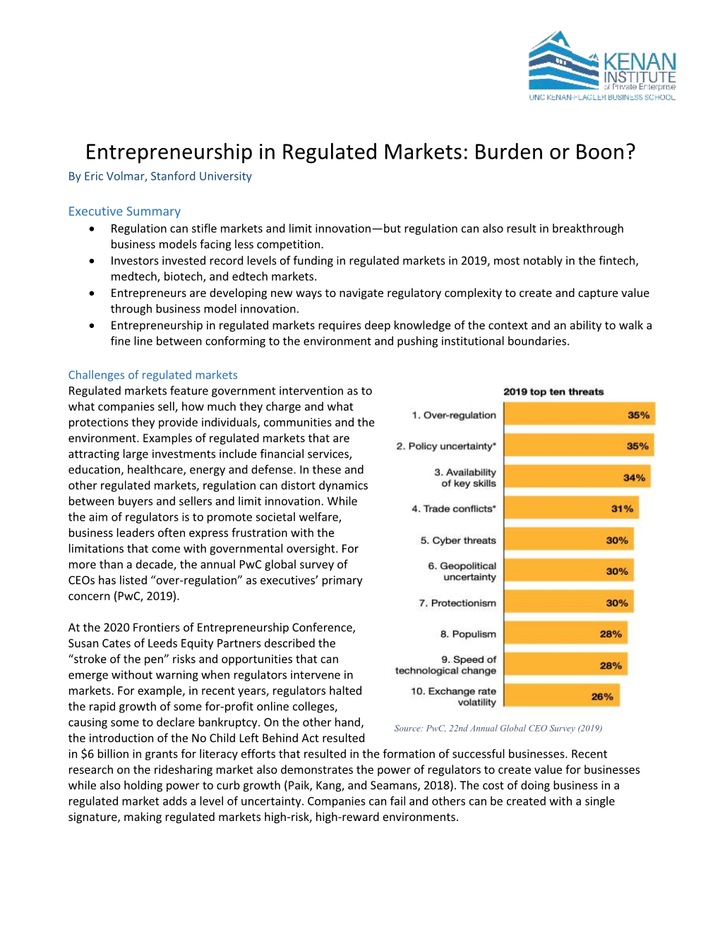 Entrepreneurship in Regulated Markets: Burden Or Boon? by Eric Volmar, Stanford University
