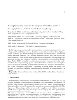 A Complementarity Model for the European Natural Gas Market "