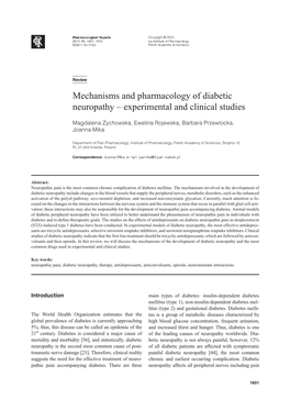 Mechanisms and Pharmacology of Diabetic Neuropathy – Experimental and Clinical Studies