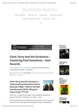 Clark Terry and His Orchestra – Featuring Paul Gonsalves – Sam Harmonia Records Mundi