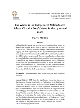 Subhas Chandra Bose's Views in the 1920S and 1930S Marek Moroń