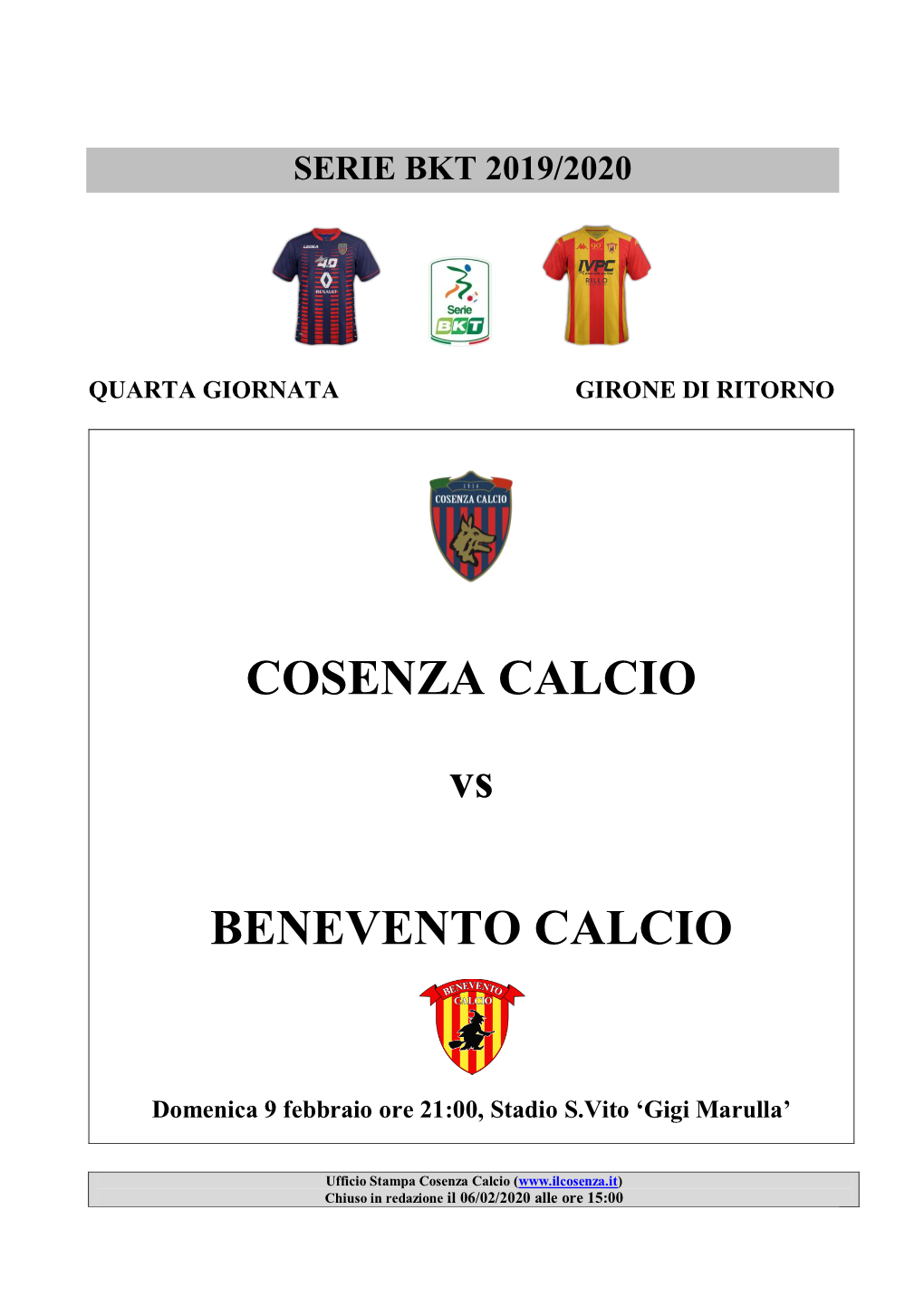 COSENZA CALCIO Vs BENEVENTO CALCIO