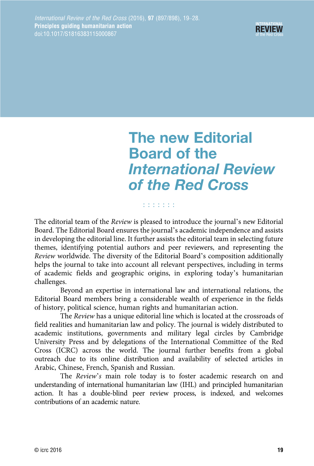 The New Editorial Board of the International Review of the Red Cross