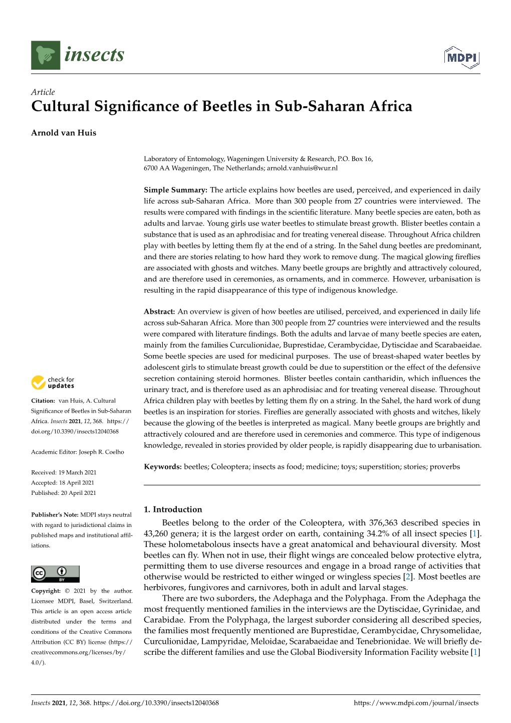 Cultural Significance of Beetles in Sub-Saharan Africa