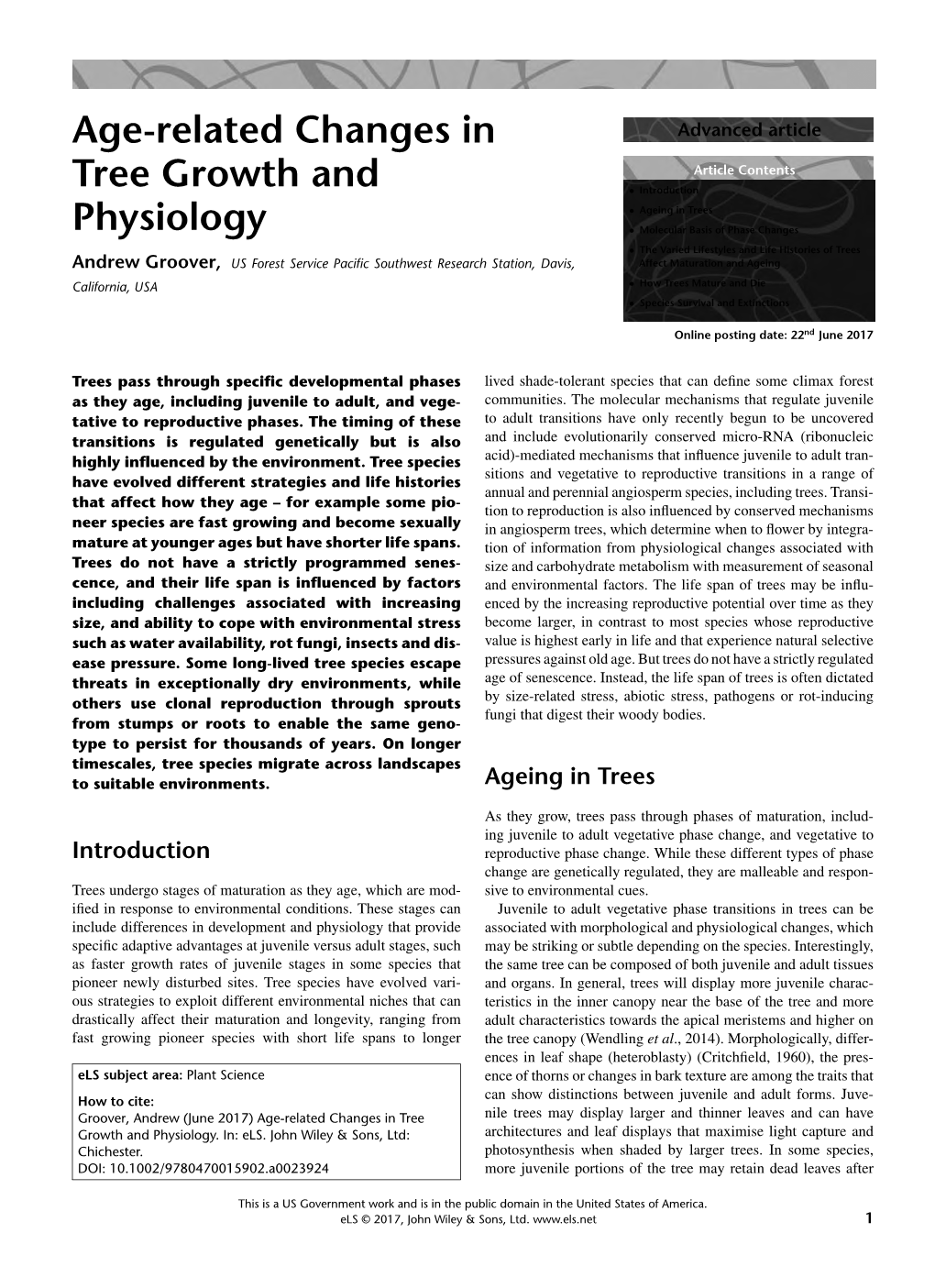 Age-Related Changes in Tree Growth and Physiology