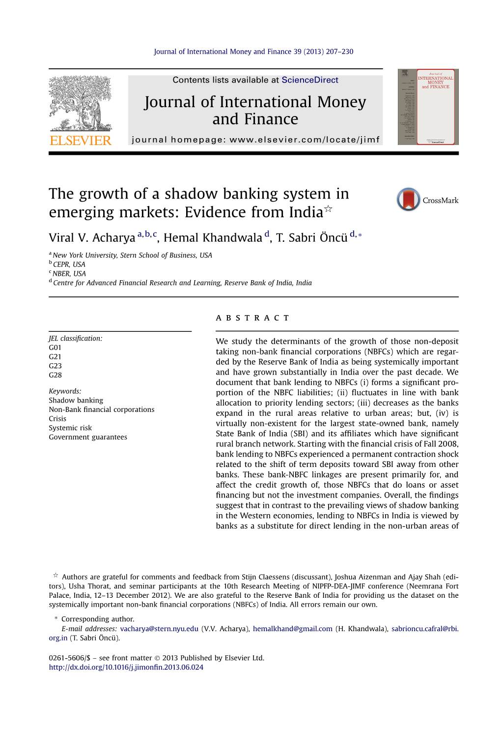 The Growth of a Shadow Banking System in Emerging Markets: Evidence from Indiaq