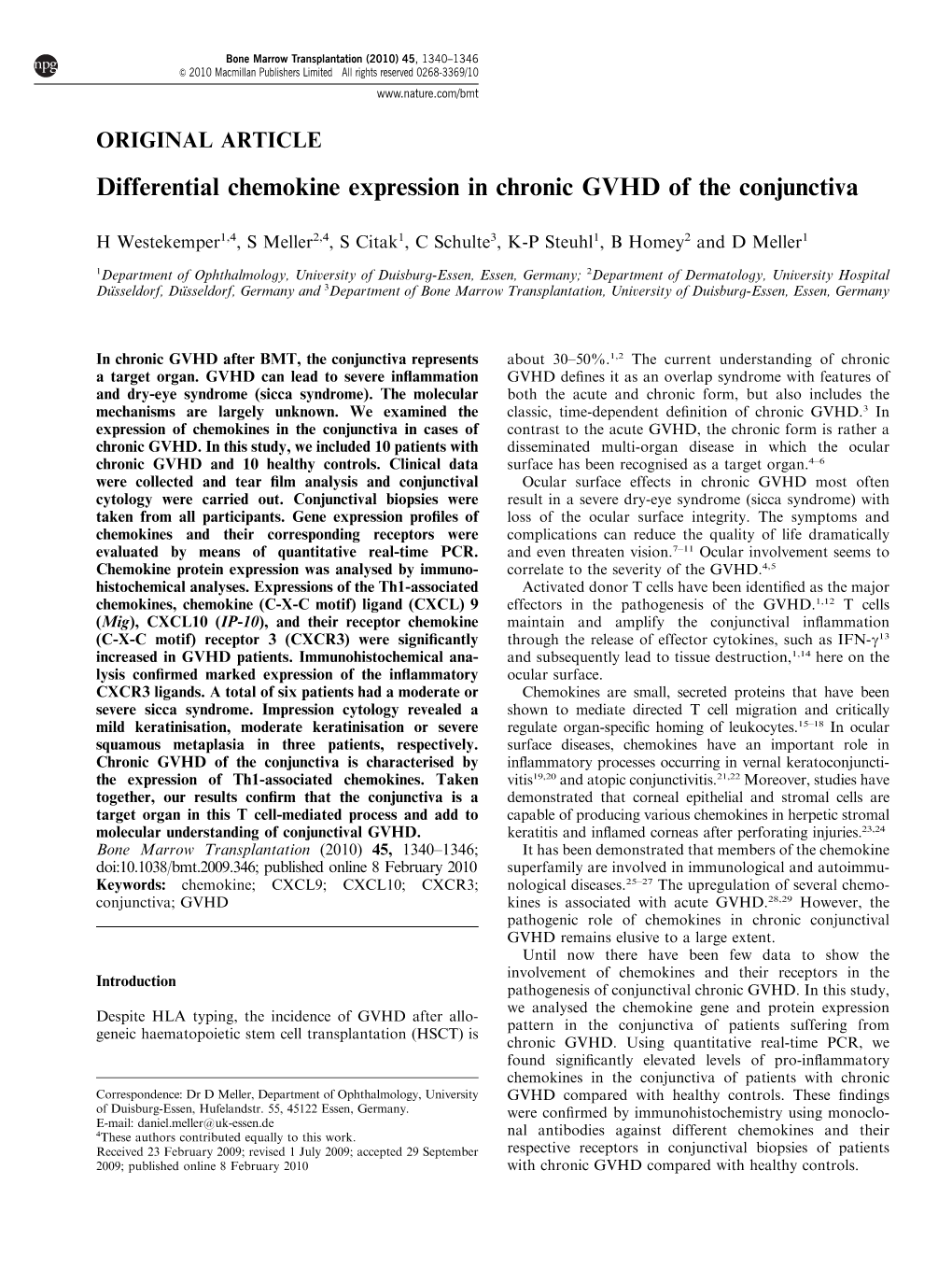 Differential Chemokine Expression in Chronic GVHD of the Conjunctiva