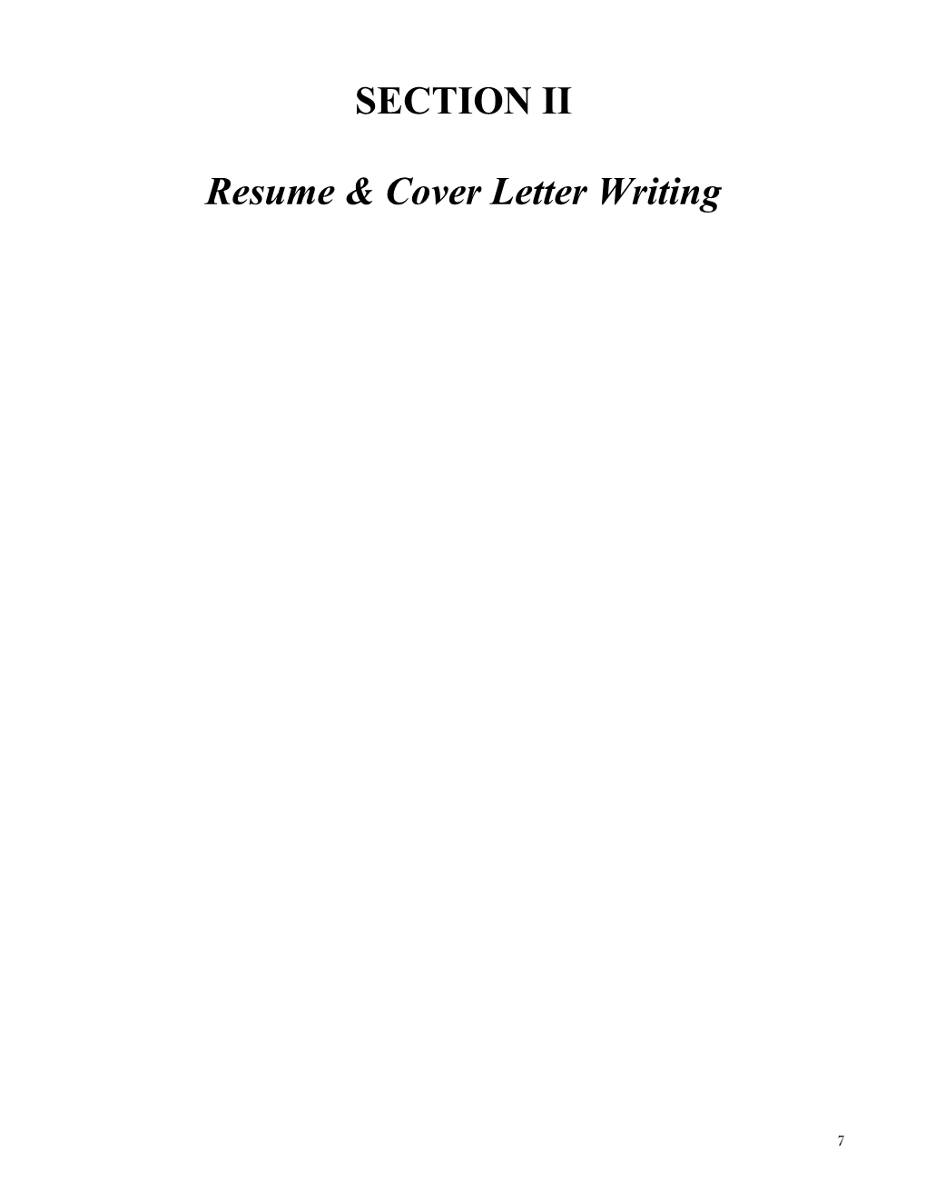 SECTION II Resume & Cover Letter Writing