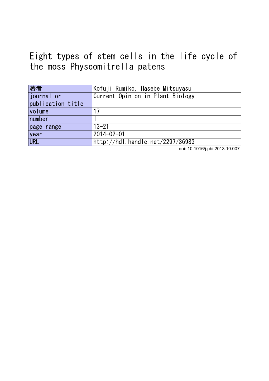 Eight Types of Stem Cells in the Life Cycle of the Moss Physcomitrella Patens