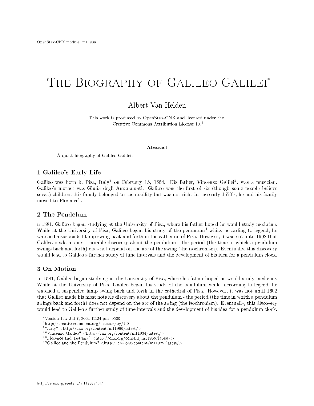 The Biography of Galileo Galilei∗