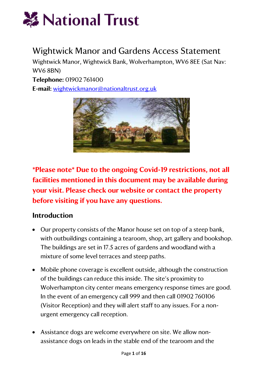 Wightwick Manor and Gardens Access Statement