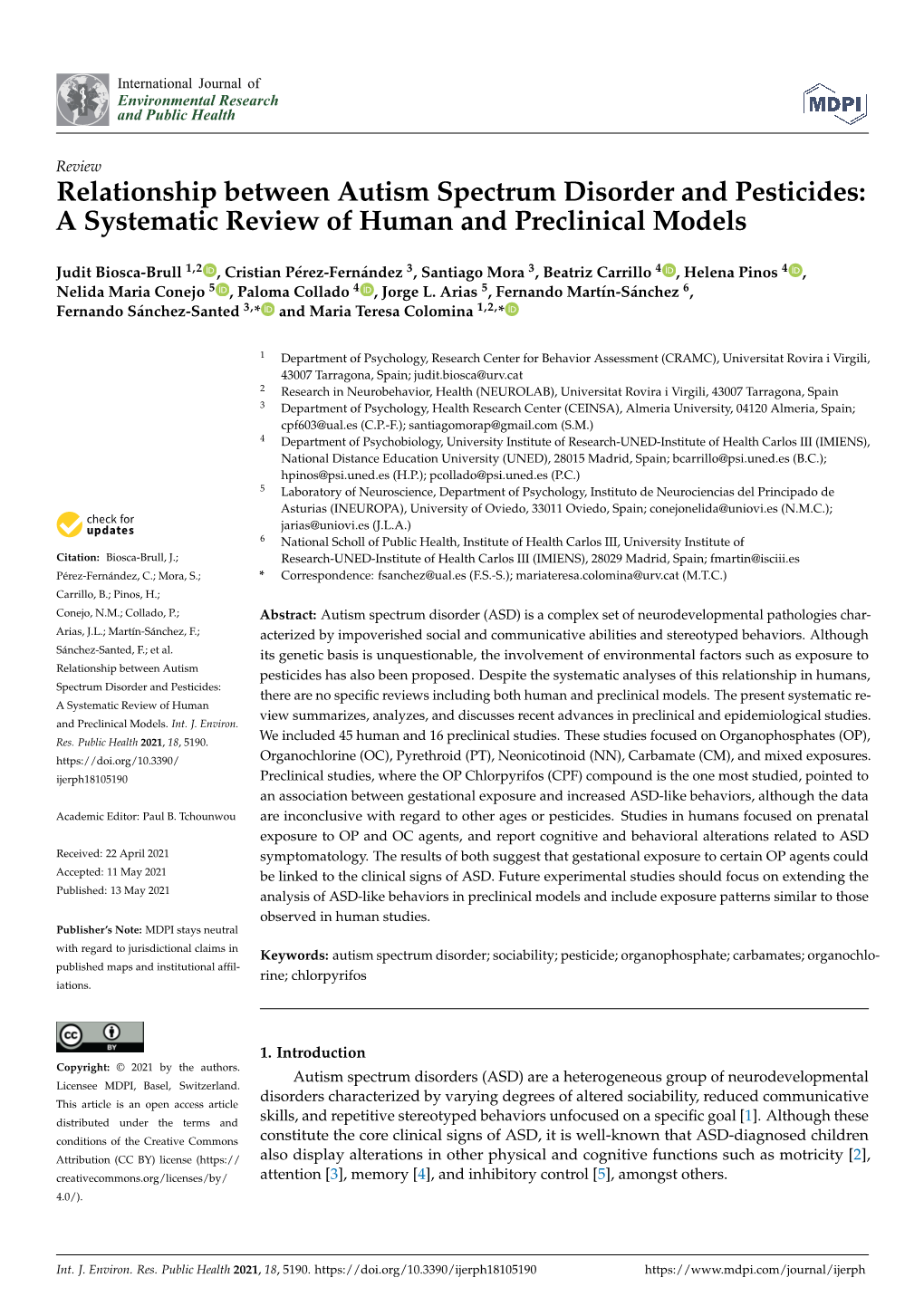 Relationship Between Autism Spectrum Disorder and Pesticides: a Systematic Review of Human and Preclinical Models