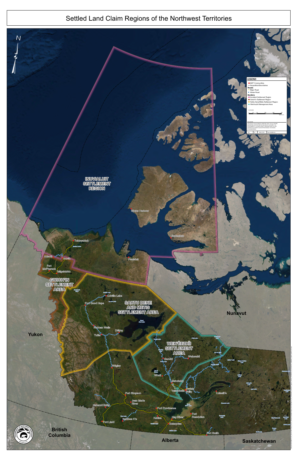 Settled Land Claim Regions of NWT with Imagery Basemap