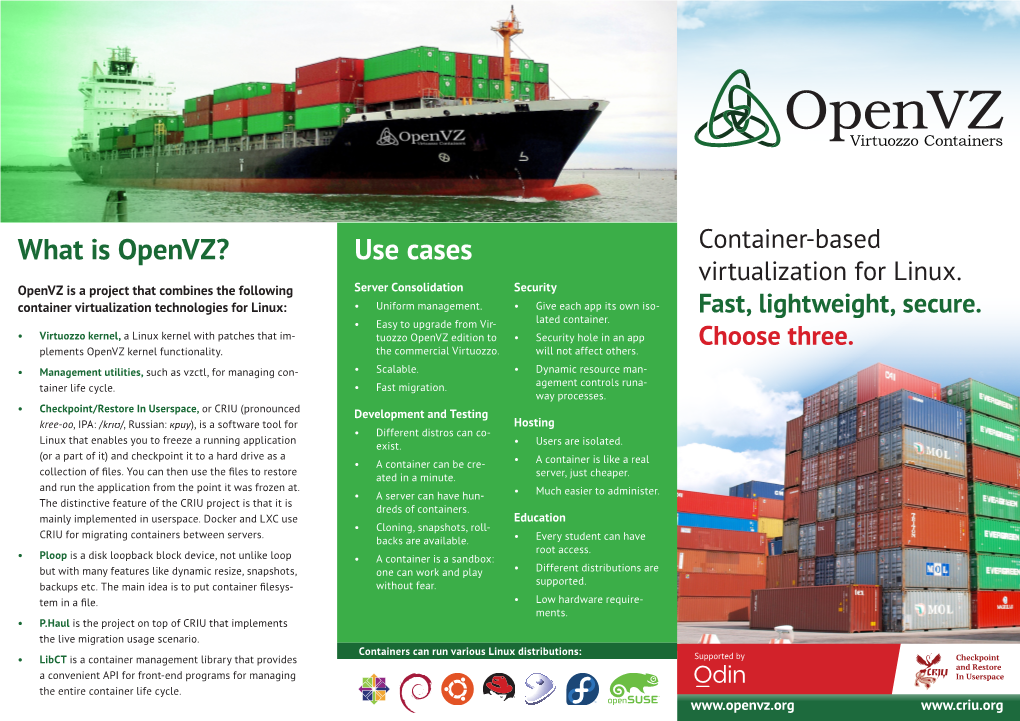 What Is Openvz? Use Cases Container-Based Virtualization for Linux
