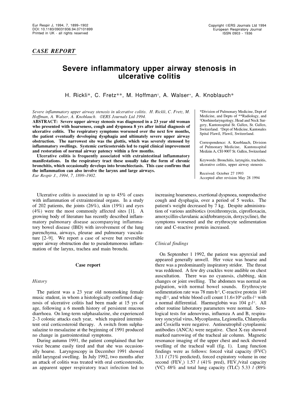 Severe Inflammatory Upper Airway Stenosis in Ulcerative Colitis