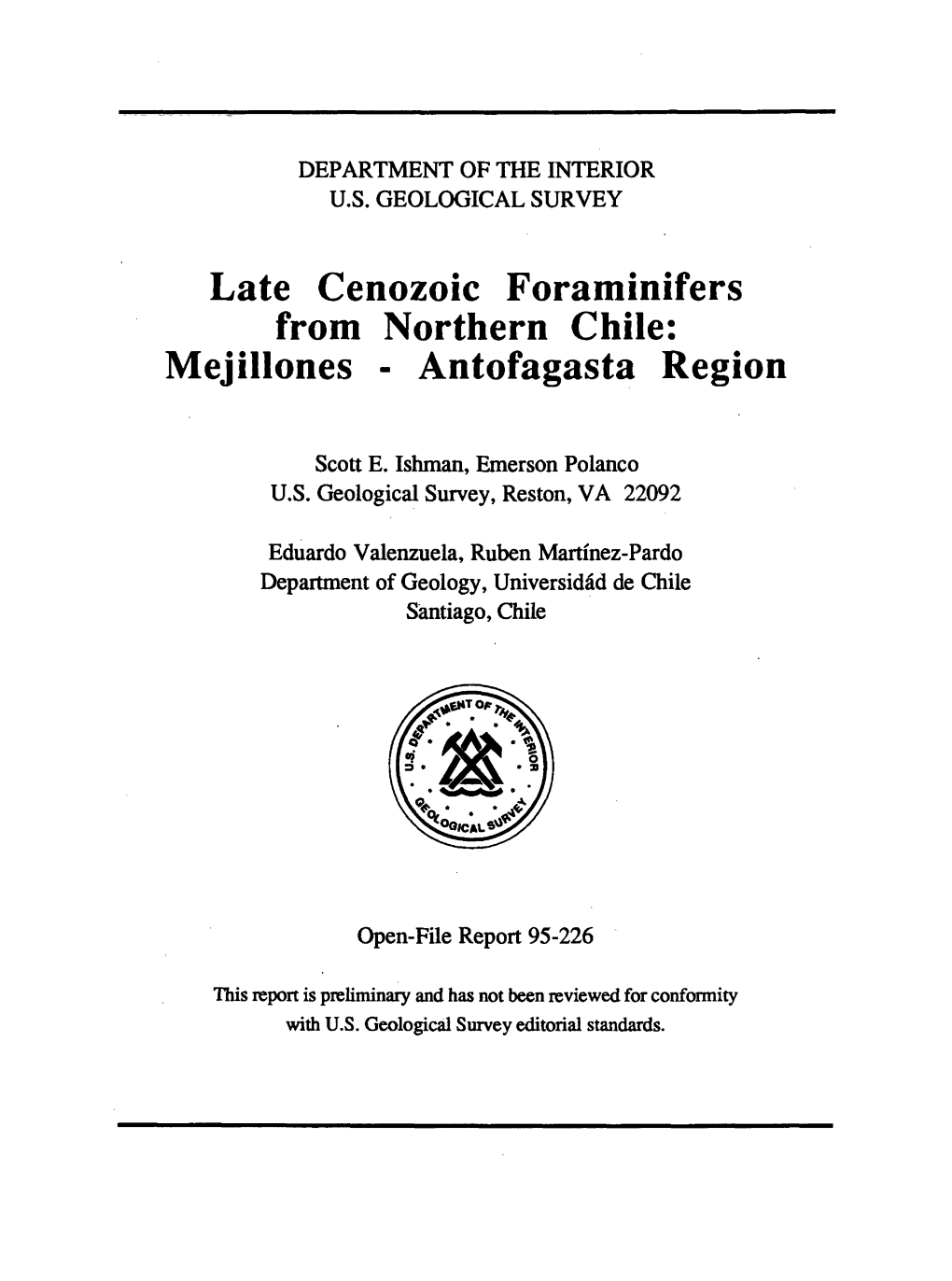 Late Cenozoic Foraminifers from Northern Chile: Mejillones - Antofagasta Region