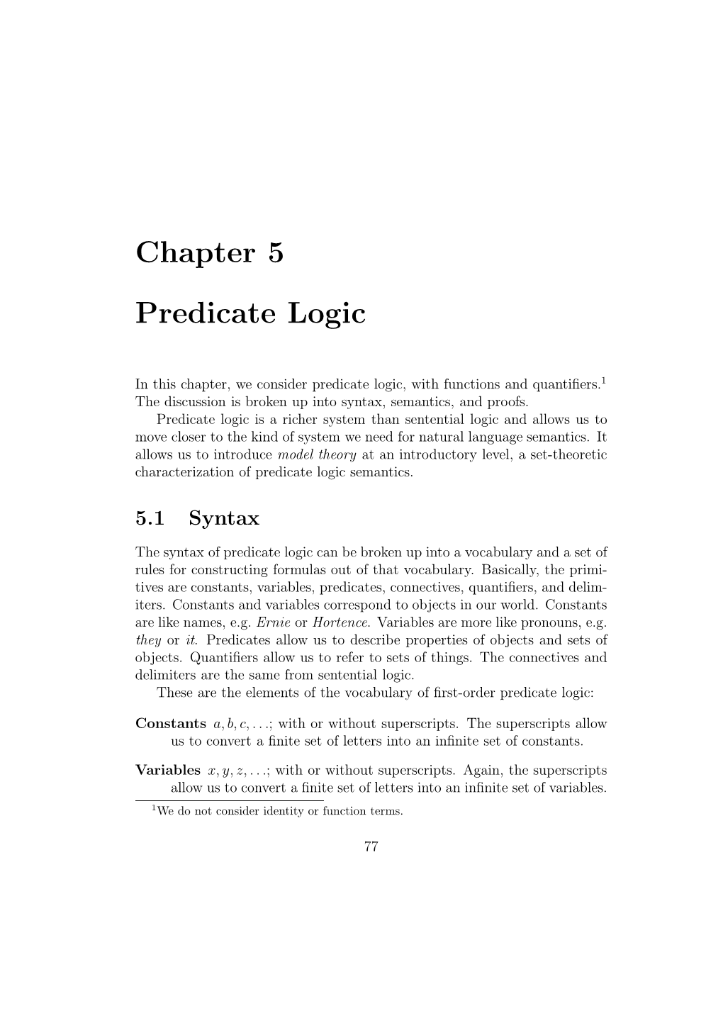 Chapter 5 Predicate Logic