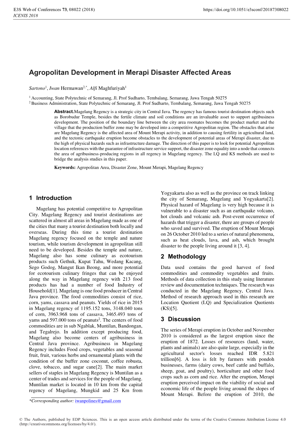 Agropolitan Development in Merapi Disaster Affected Areas