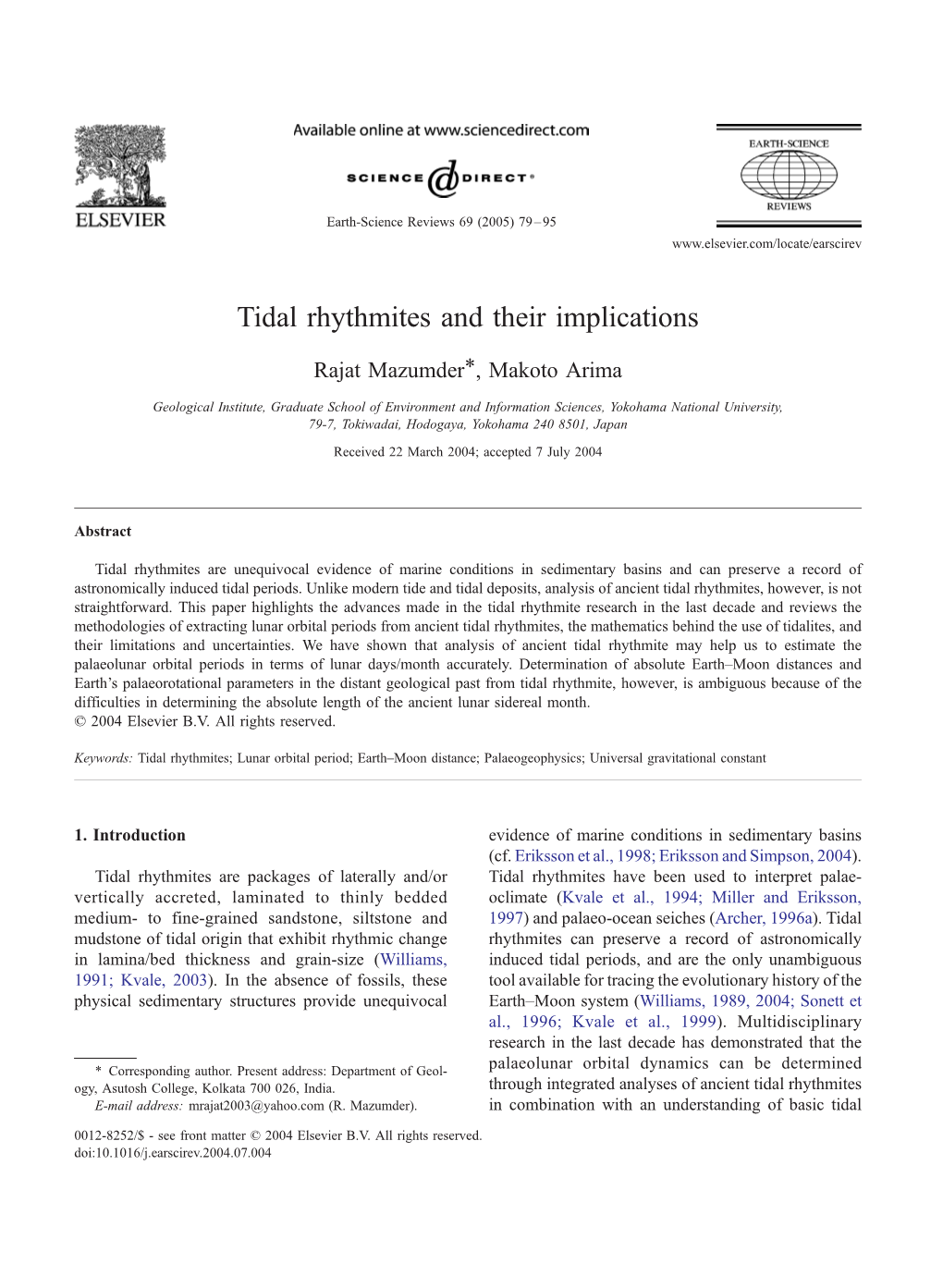 Tidal Rhythmites and Their Implications