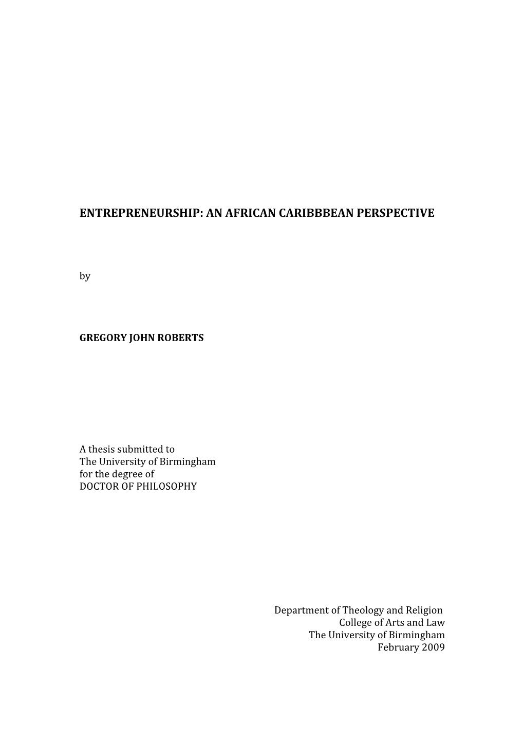 Entrepreneurship: an African Caribbbean Perspective