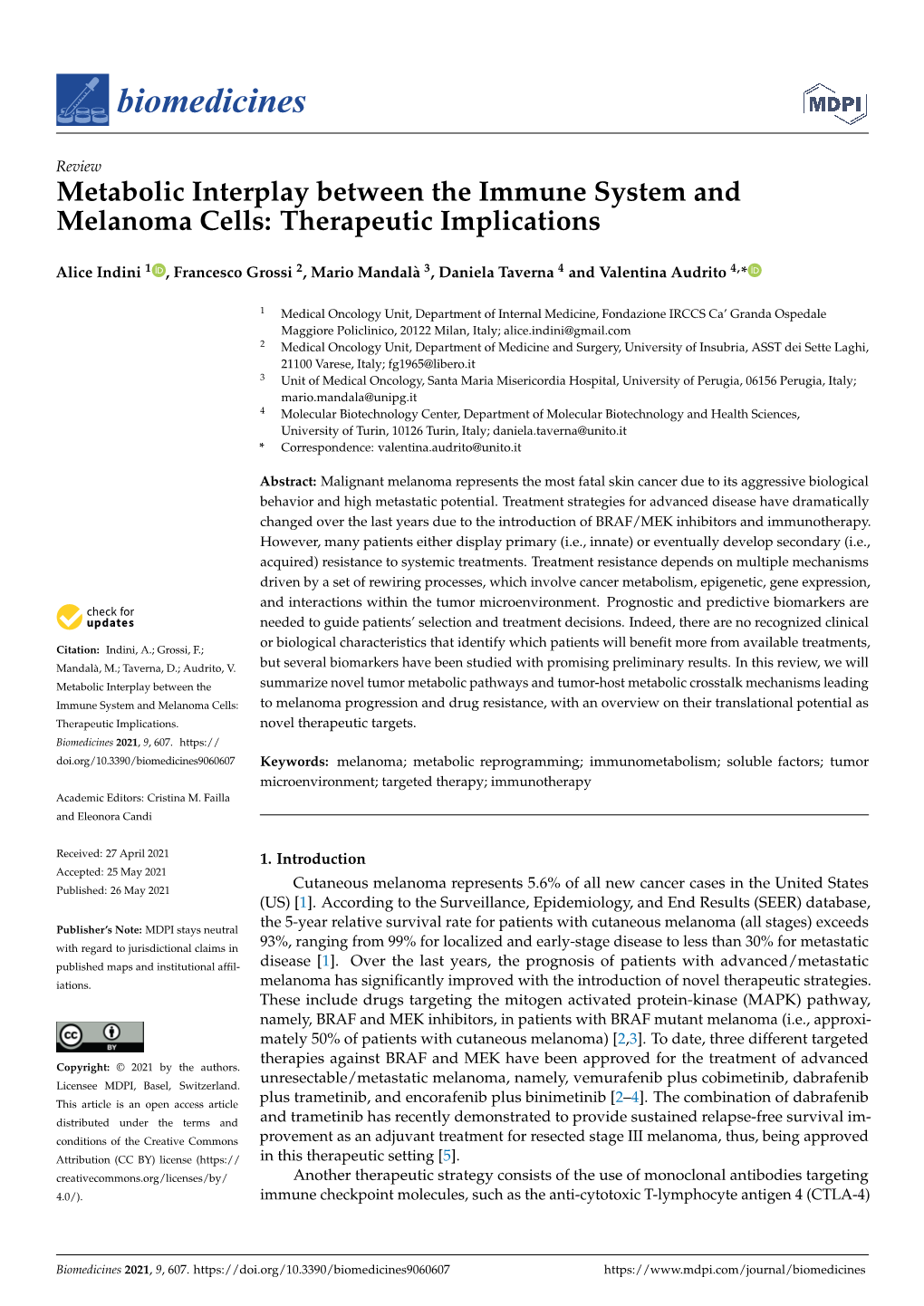 Metabolic Interplay Between the Immune System and Melanoma Cells: Therapeutic Implications