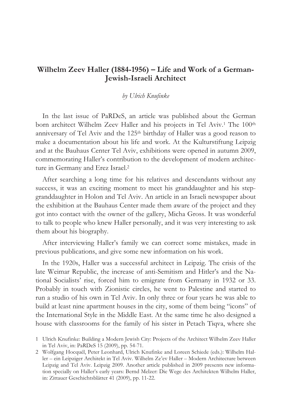 Wilhelm Zeev Haller (1884-1956) – Life and Work of a German- Jewish-Israeli Architect