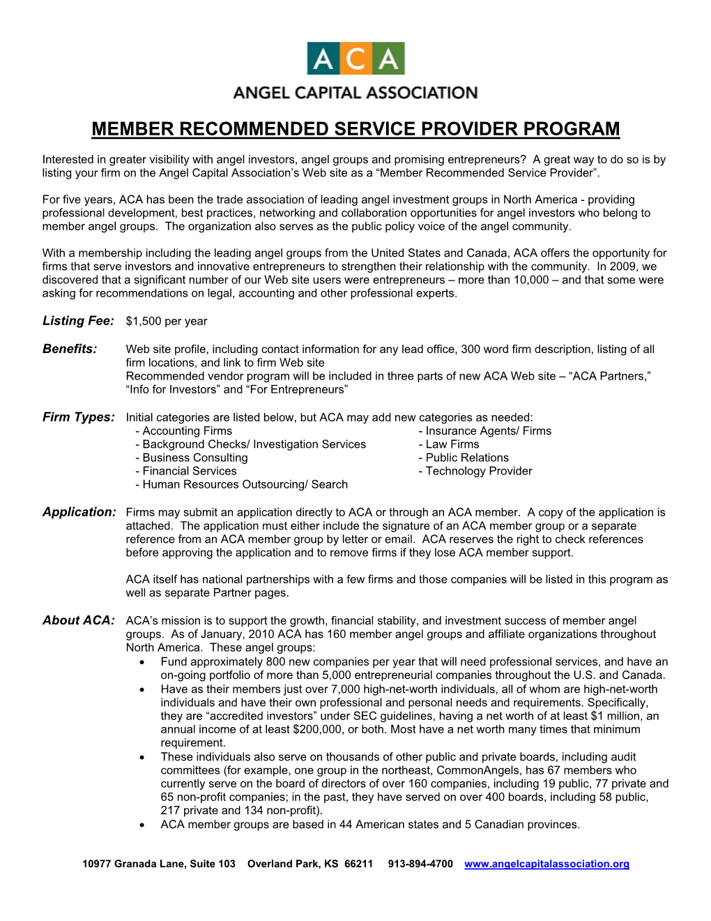 Member Recommended Service Provider Program